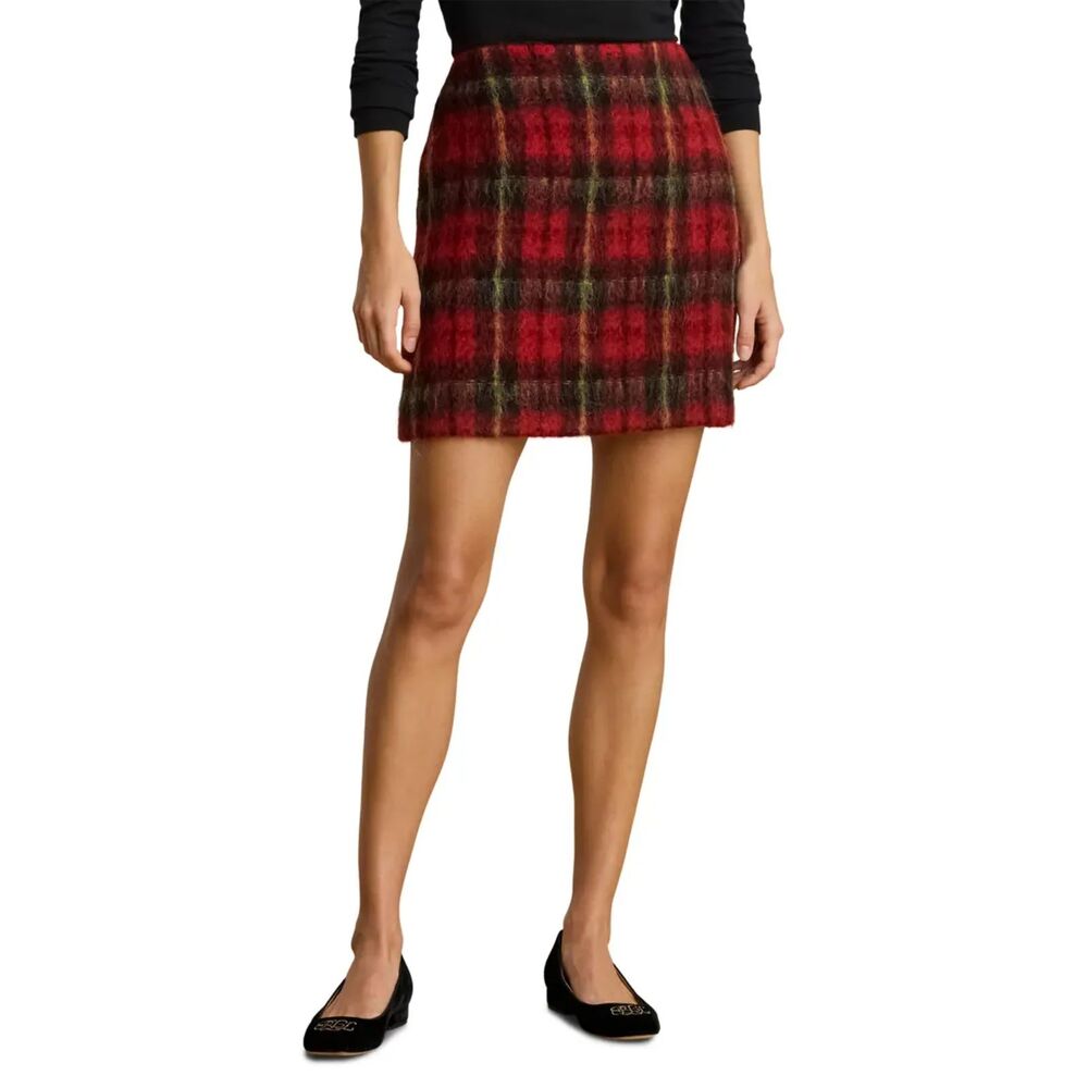 Lauren Ralph Lauren Women Size 10 Red Plaid Mohair Pencil Mini Skirt Preppy NEW - Picture 9 of 16